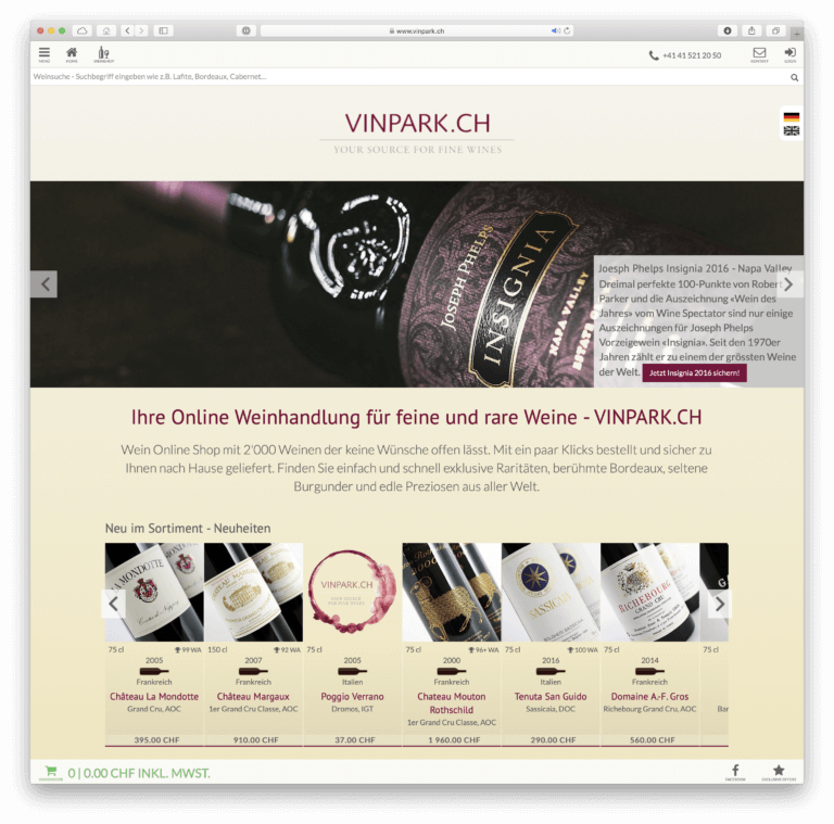 Webdesign Homepage Weinshop in Luzern / Schweiz
